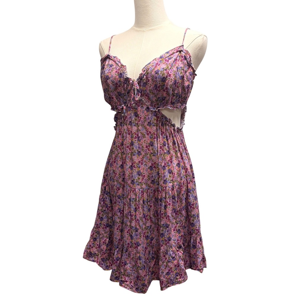 Wild Fable Ditsy Floral Cutout Babydoll Tiered Mini Dress Coquette Fairy Hoco XS
